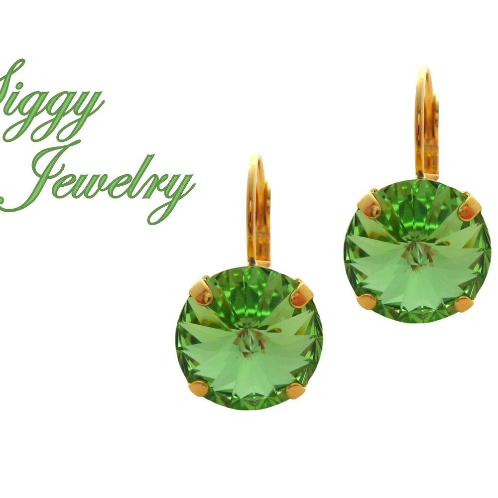 Peridot Green Swarovski Crystal Drop Earrings - Picture 1 of 9
